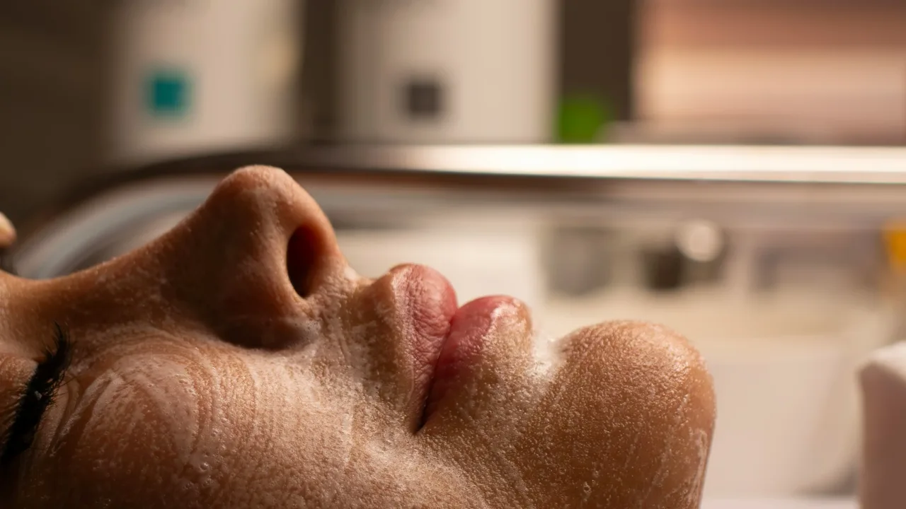 Client relaxing during a facial with a treatment mask applied